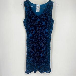 Laura Ashley Size 10 Velvet Floral Blue Black Mini Dress Formal Wedding Guest
